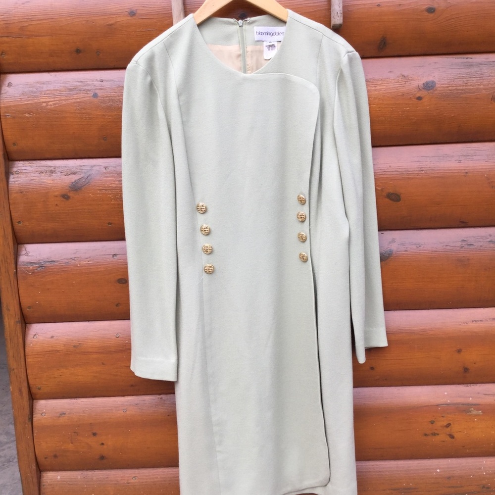 ⚠️ EUC Wool Crepe Vintage Green Bloomingdales Exclusive Wool  Dress sz 10